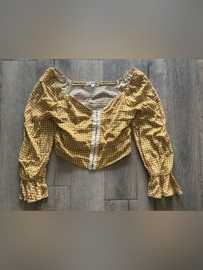 Rewind Yellow and White Smocked Top